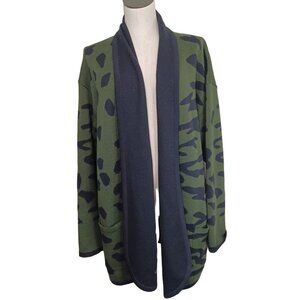 Escada Green Black Animal Print Open Front Long Cardigan